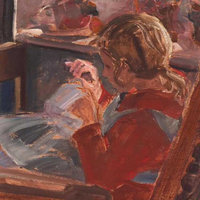 1900 - 1909 'Young Girl Sewing' by Ludvig Find, Circa 1900, Paris, Universal Exposition, Danish Oil, Pont Aven, Brittany For Sale - Image 5 of 6