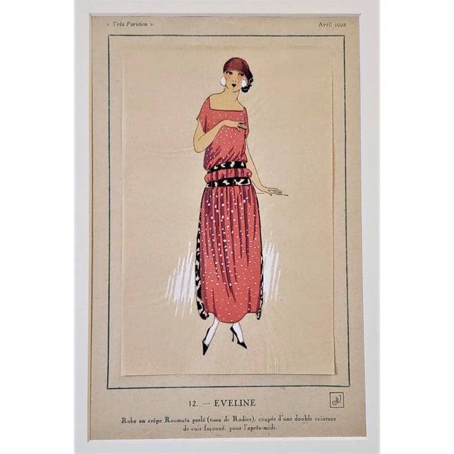 1920s 1922 Art Deco French Fashion Pochoir Print, Matted For Sale - Image 5 of 5