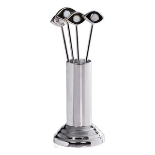 Evil Eye 4-Piece Set Cocktail Picks with Stand- Nickel For Sale