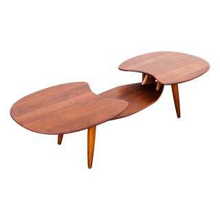 1960s Restored Space Age Biomorphic Two Tier Coffee Table in Solid Walnut, Attributed For Sale