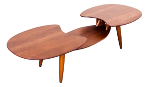 1960s Restored Space Age Biomorphic Two Tier Coffee Table in Solid Walnut, Attributed