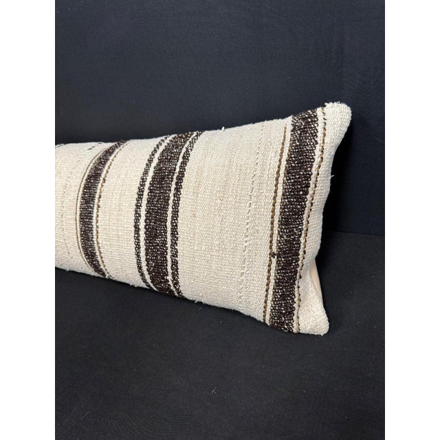 Turkish Hemp Pillow Cushion Natural Beige Black Cushion Cover 12x46 For Sale - Image 4 of 4