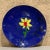 AMBIANIC presents 1960s Modern Copper Enamel Royal Blue Plate Yellow Daisy Flower signed, appears as J Phalen 1967 on...