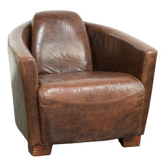 Aviator Cowhide Leather Armchair For Sale