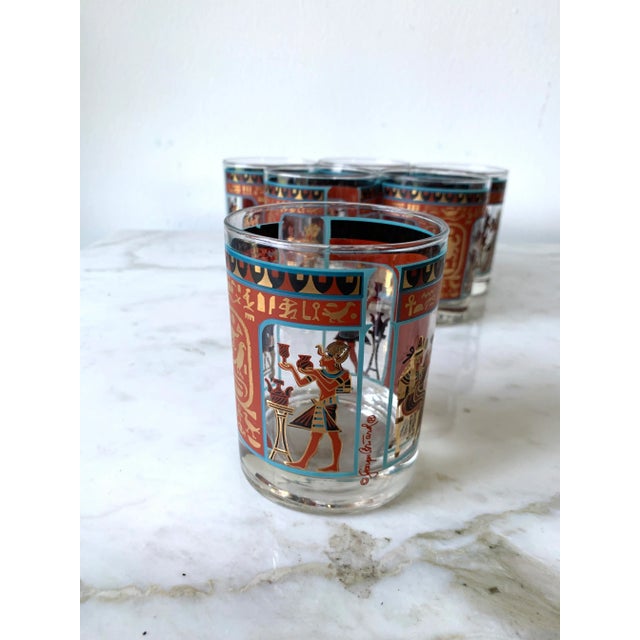 1960s Egyptian Hieroglyphics Double Old Fashioned Glasses by Georges Briard - Set of 6 For Sale - Image 12 of 13