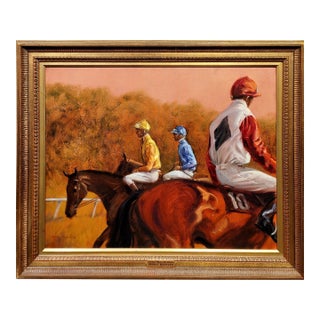Henry Koehler -Three Jockeys on Horse Before the Start-Oil Painting For Sale