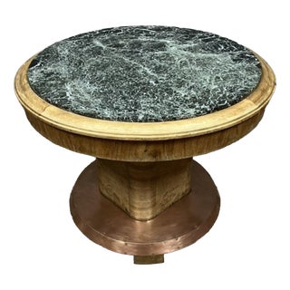 Art Deco Table in Wood and Marble Circular Top, 1930s For Sale