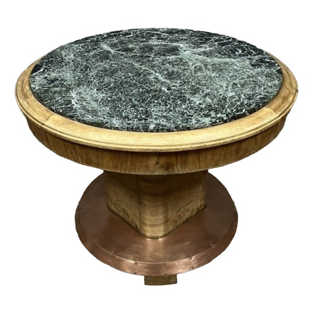 Art Deco Table in Wood and Marble Circular Top, 1930s For Sale