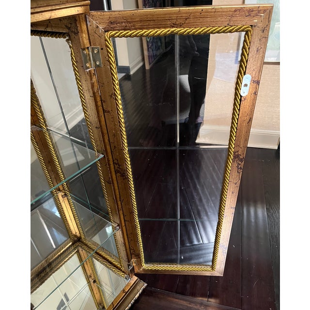 Neiman Marcus Italian Antiquated Gold-Gilt Pedestal Small Curio Cabinet Vitrine Display For Sale - Image 11 of 12