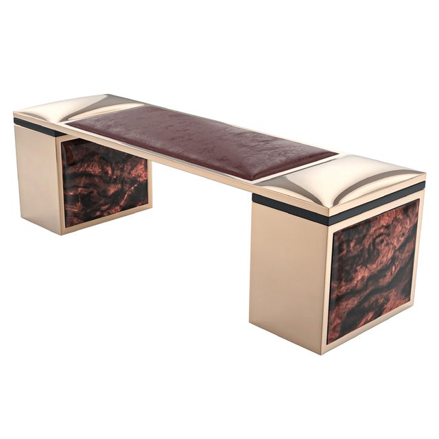 "Incurvato" Bench With Bronze and Burl Walnut, Hand Made For Sale In Los Angeles - Image 6 of 7