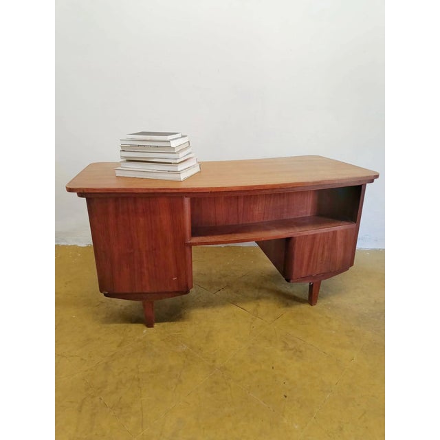 Vintage Danish Teak Desk with Curved Top, 1950s For Sale - Image 4 of 8