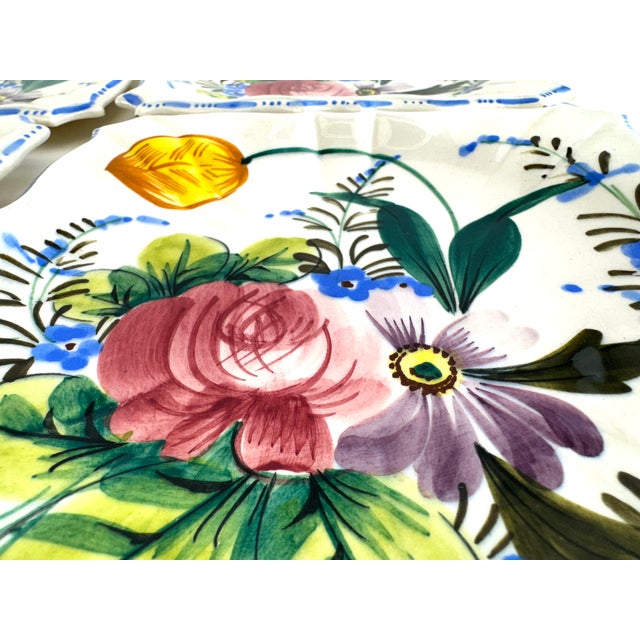 1980s Vintage Italian Hand Painted Floral Dessert Plates With Scalloped Edges - Set of 6 For Sale - Image 5 of 8