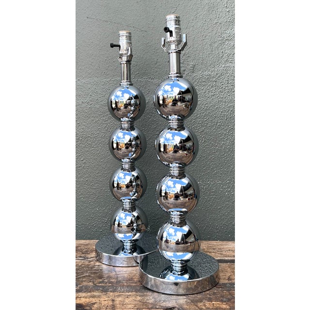Vintage After Kovacs Stacked Chrome Sphere Lamps - Pair For Sale - Image 9 of 12
