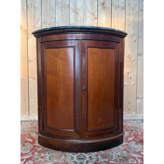 Wood Louis-Philippe Corner Cabinet in Flamed Mahogany and Veined Grey Marble For Sale - Image 7 of 7