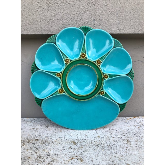 Aqua 19th Century Majolica Aqua Oyster Plate Minton For Sale - Image 8 of 8