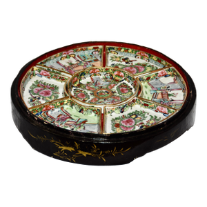Mid 19th Century Famille Rose Medallion Sweetmeat Condiment 8 Piece Lazy Susan Lacquer Box