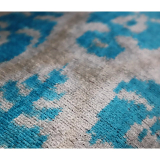 Contemporary Handmade Blue Velvet Throw Pillow & Down Insert For Sale - Image 10 of 10