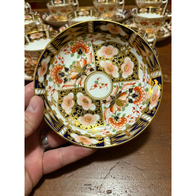 1860s Royal Crown Derby Imari Pattern Cups and Saucers by Stevenson & Hancock - Set of 10 For Sale - Image 6 of 18