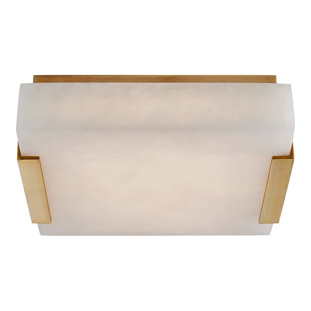 Kelly Wearstler for Visual Comfort Signature Covet Small Flush Mount in Antique-Burnished Brass with Alabaster For Sale