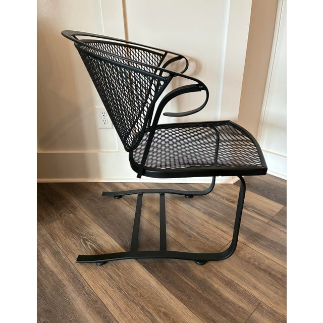 Black 1960s Mid Century Salterini Style Wrought Iron Mesh Outdoor Rocker Chair For Sale - Image 8 of 9