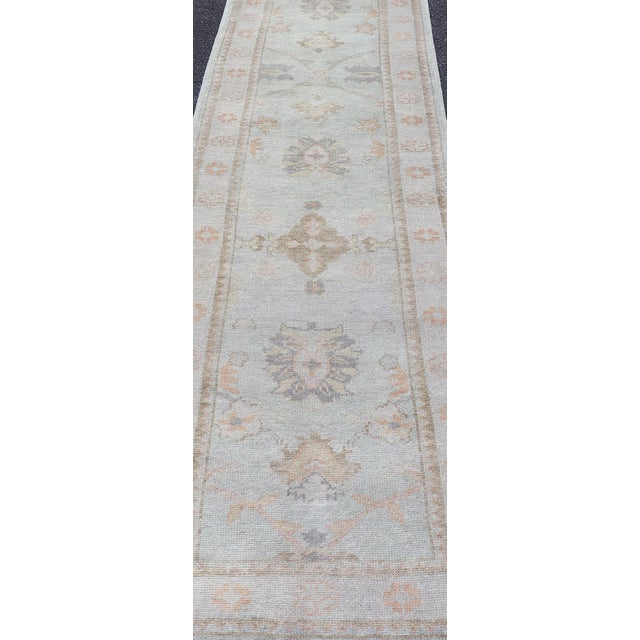 Long Turkish Oushak Runner in Ivory With Faded Green and Terracotta 2'10 X 21'0 For Sale In Atlanta - Image 6 of 13