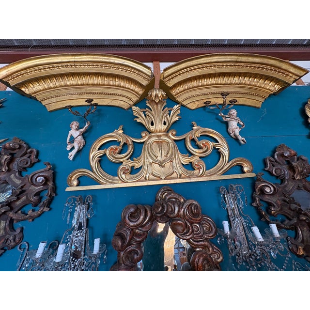 Wood 18th Century Italian Baroque Giltwood Overdoor Architectural Pediment For Sale - Image 7 of 10