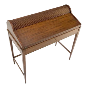 Petit Roll Top Mahogany Mechanical Desk Writing Table Tapered Legs Mid Century