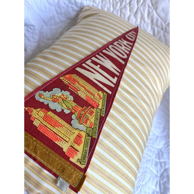 Description: Vintage NYC, New York Pennant from around the 1950s-1960s. Unknown date. New yellow and white striped woven...