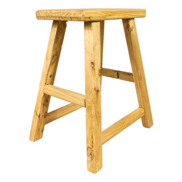Vintage Rustic Stool in Elm For Sale