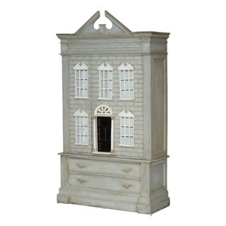 Tall Antique Georgian Painted Town House Wardrobe with Drawers For Sale