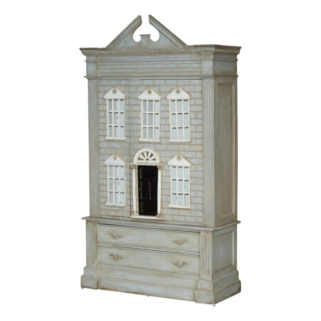 Tall Antique Georgian Painted Town House Wardrobe with Drawers For Sale