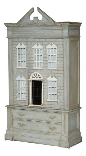 Tall Antique Georgian Painted Town House Wardrobe with Drawers