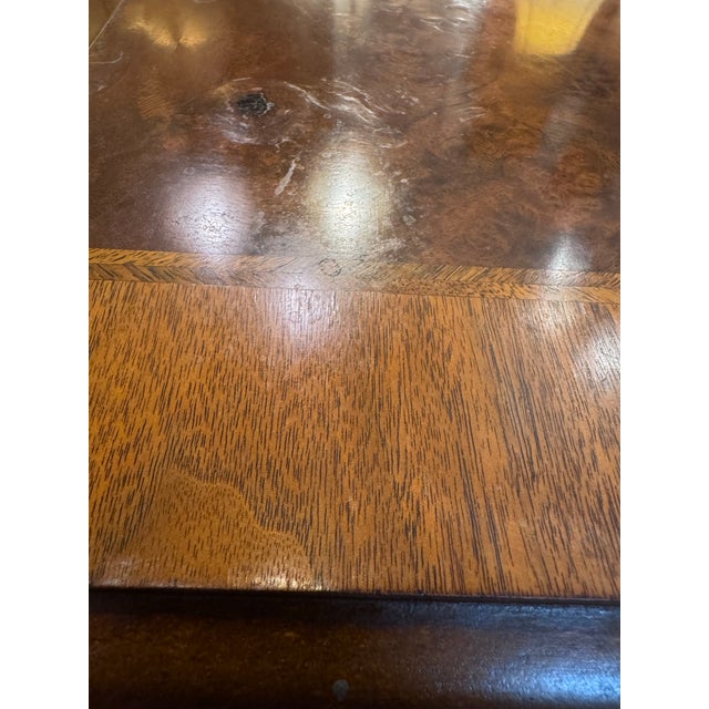 Brown Monumental 12-Foot Figured Burl Wood Triple Pedestal Extension Dining Table For Sale - Image 8 of 12