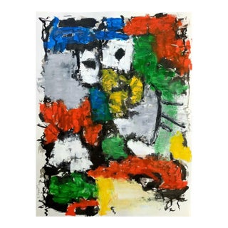 19.6" by 25.5" Abstract Figurative Original Oil Painting Inspired by Karel Appel, Unframed For Sale