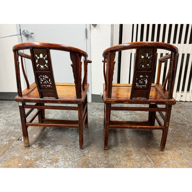 Late 19th Century Antique Chinese Horseshoe Armchairs, Pair For Sale - Image 5 of 12