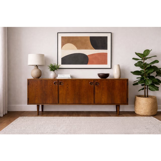 Sven Ellekaer Low Danish Mid Century Modern Credenza by Sven Ellekaer for Albert Hansen Mobelfabrik | Rosewood Sideboard, Made in Denmark C. 1960’s For Sale - Image 4 of 15