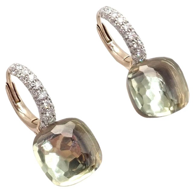 Metal Pomellato Nudo Rose + White Gold Diamond Prasiolite Earrings - 2 Pieces For Sale - Image 7 of 9
