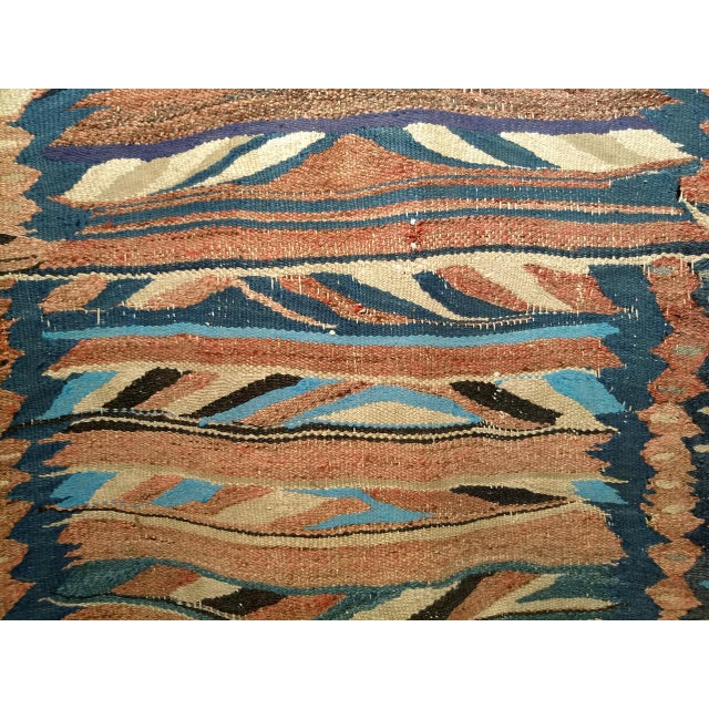 Antique Kurdish Bidjar Tribal Kilim Rug, Handwoven Wool, Stripe Pattern, Turquoise & Yellow, 5x9 For Sale - Image 11 of 15
