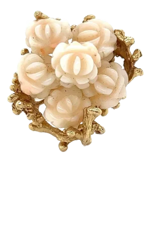 25926 - Angel Skin Coral 14k Yellow Gold Rose Tree Ring, Size 7