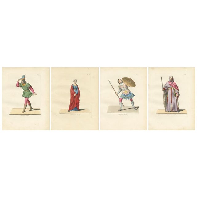 Bonnard, Medieval Costume Figures, Hand-Colored Engravings, 1845, Set of 4 For Sale - Image 4 of 10