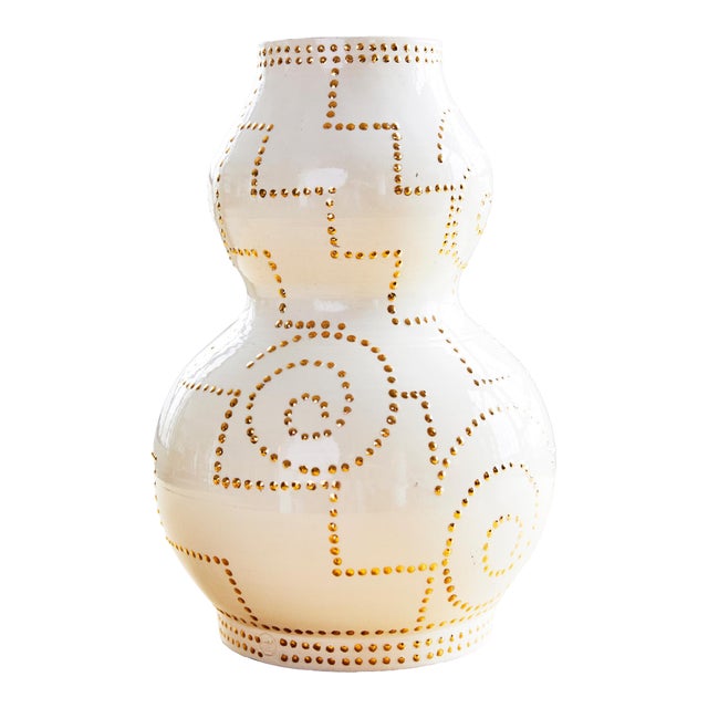1990s Roy Hamilton Double Gourd Vase With Gold Dots For Sale