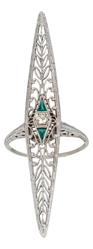 Vintage Art Deco Diamond Ring Conversion 7.5 18k Gold Elongated Filigree Jewelry