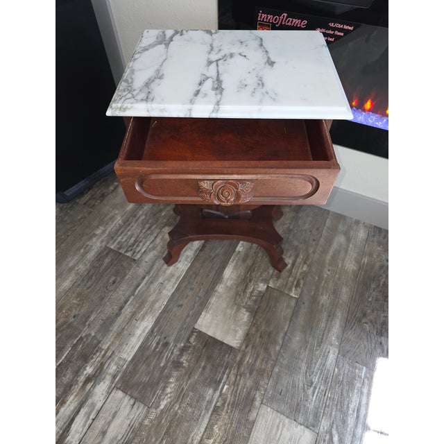 1970smahogany Carlton McLendon Furniture Co. Marble Top Side Table For Sale - Image 11 of 14