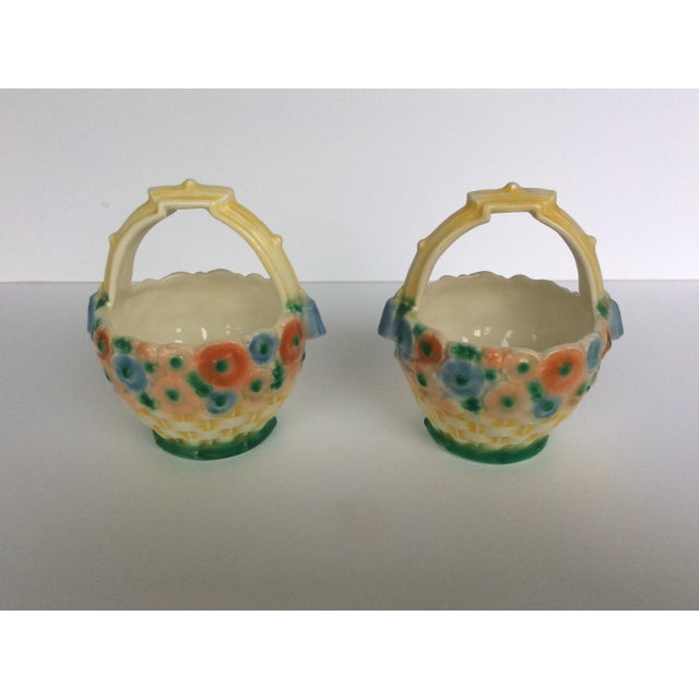 Farmhouse Czechoslovakia Pottery Flower Baskets - a Pair For Sale - Image 3 of 5