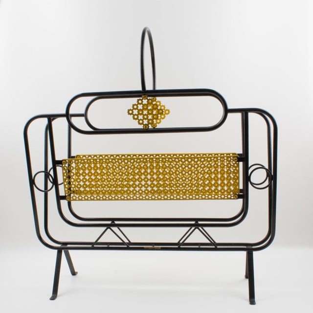 Mathieu Matégot Mid-Century Black, Yellow Lacquered Metal Magazine Holder For Sale - Image 16 of 17