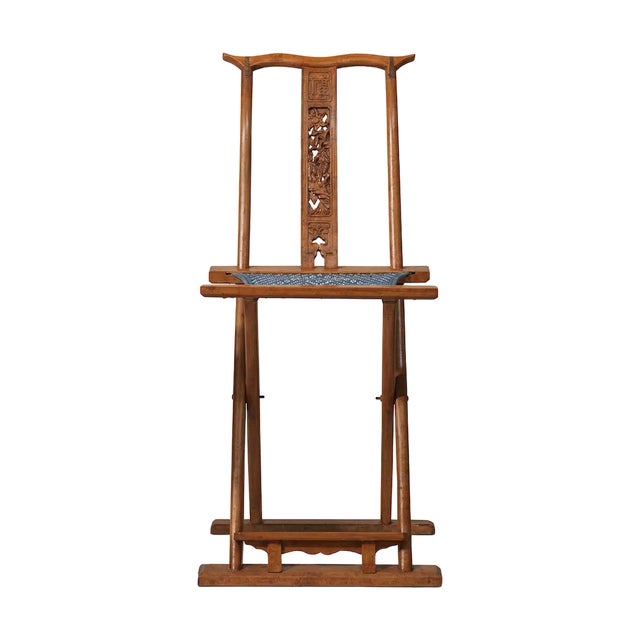 Folding Travel Chair with Carved Backrest, 2000s For Sale