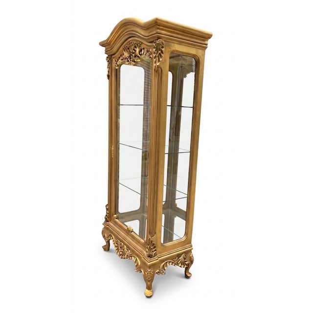 French 1960s Gold Leaf Curio Display Cabinet For Sale - Image 3 of 4
