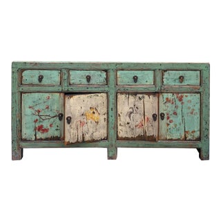 Distressed Summertown Light Green Graphic Sideboard Tv Console Cabinet For Sale