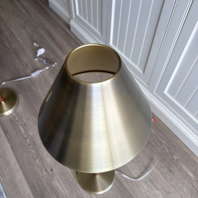 2000 - 2009 Ralph Lauren Home Brass & Leather Candlestick Buffet Lamp For Sale - Image 5 of 9