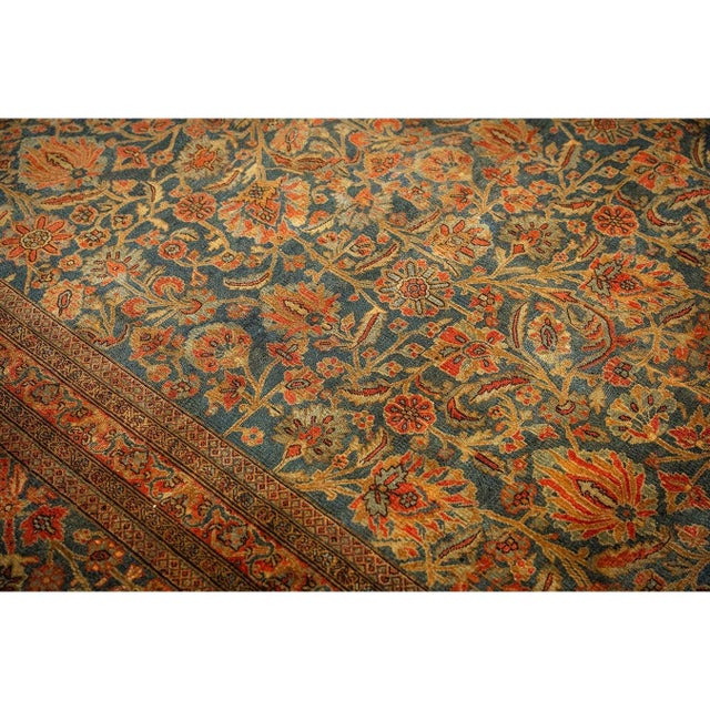 1920s Blue Navy Classic Floral Shah Abbas Antique Handknotted Wool Kashan Rug For Sale In New York - Image 6 of 10